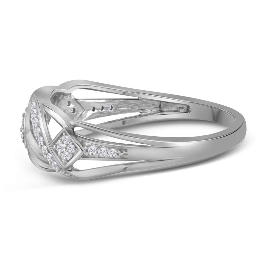 14k White Gold Round Diamond Striped Band Ring 1/10 Cttw