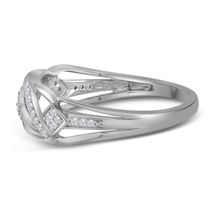 14k White Gold Round Diamond Striped Band Ring 1/10 Cttw