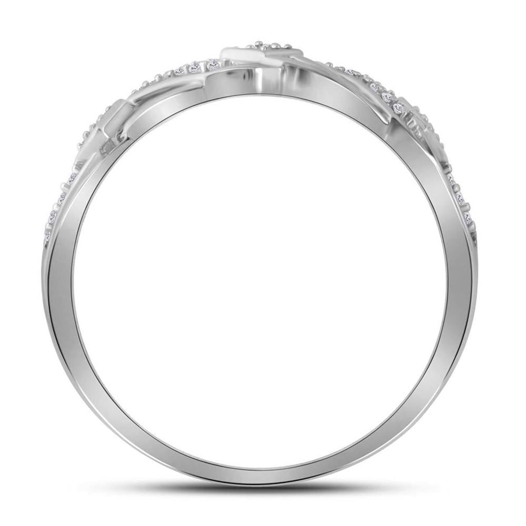 14k White Gold Round Diamond Striped Band Ring 1/10 Cttw