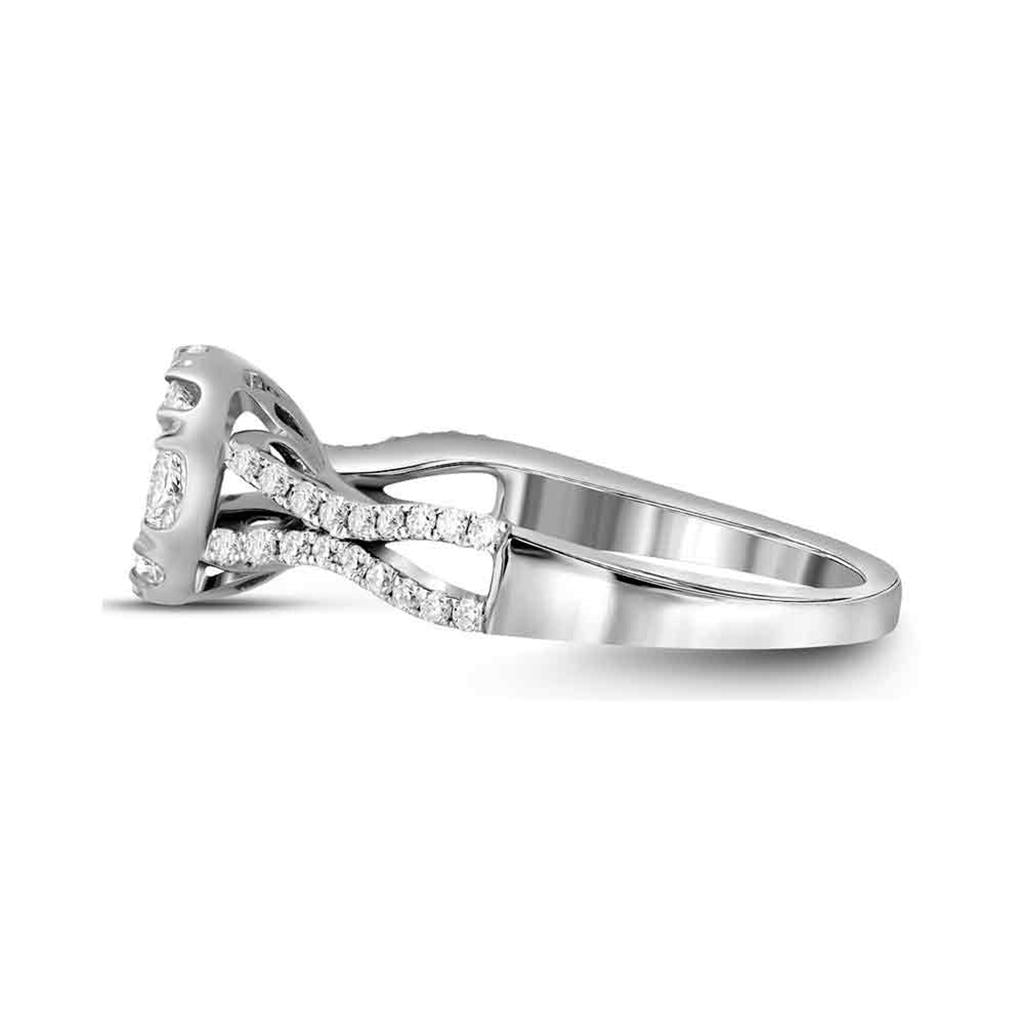 14k White Gold Round Diamond Cluster Bridal Engagement Ring 1 Cttw