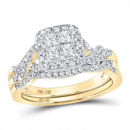 14k Yellow Gold Princess Diamond Bridal Wedding Ring Set 1 Cttw