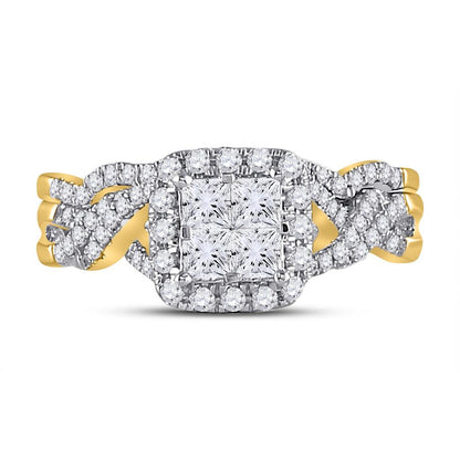 14k Yellow Gold Princess Diamond Bridal Wedding Ring Set 1 Cttw