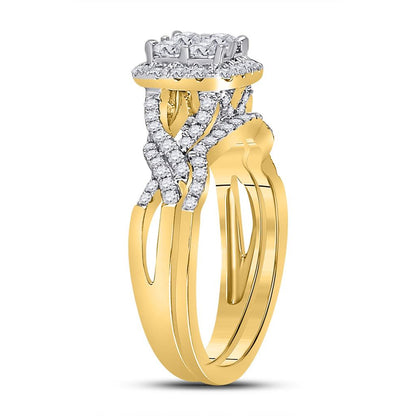 14k Yellow Gold Princess Diamond Bridal Wedding Ring Set 1 Cttw