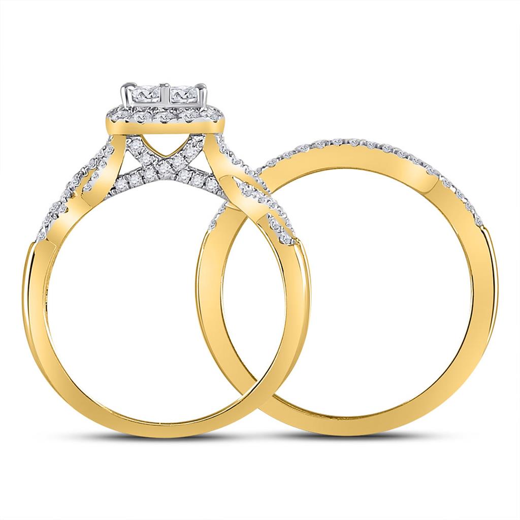 14k Yellow Gold Princess Diamond Bridal Wedding Ring Set 1 Cttw