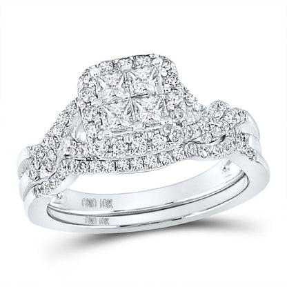 14k White Gold Princess Diamond Twist Bridal Wedding Ring Set 1 Cttw