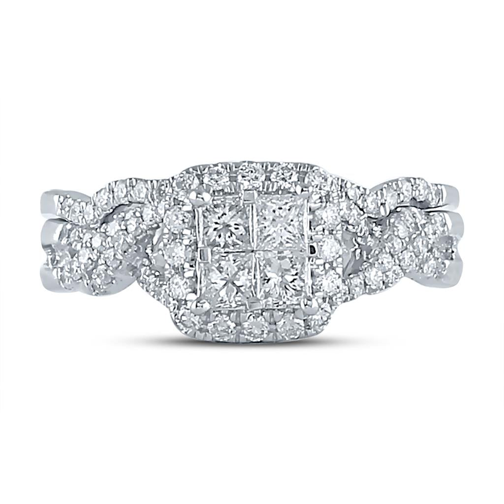 14k White Gold Princess Diamond Twist Bridal Wedding Ring Set 1 Cttw