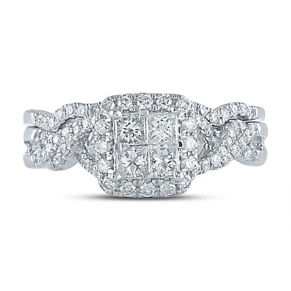14k White Gold Princess Diamond Twist Bridal Wedding Ring Set 1 Cttw