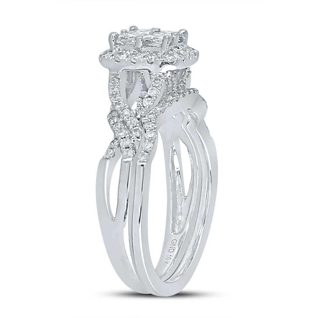 14k White Gold Princess Diamond Twist Bridal Wedding Ring Set 1 Cttw