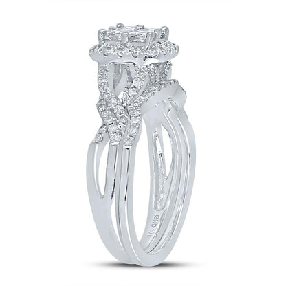 14k White Gold Princess Diamond Twist Bridal Wedding Ring Set 1 Cttw