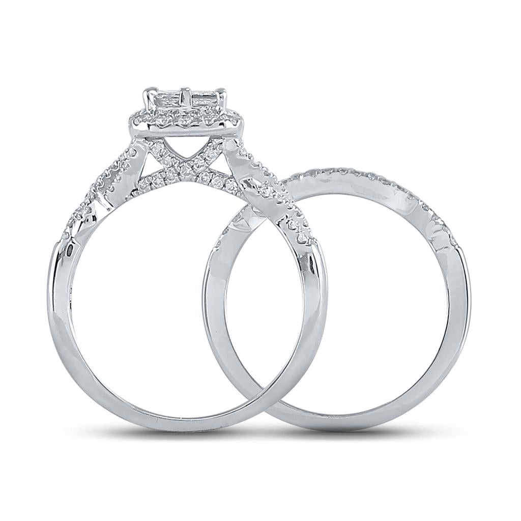 14k White Gold Princess Diamond Twist Bridal Wedding Ring Set 1 Cttw