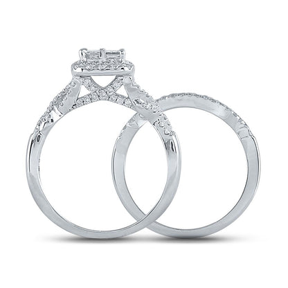 14k White Gold Princess Diamond Twist Bridal Wedding Ring Set 1 Cttw