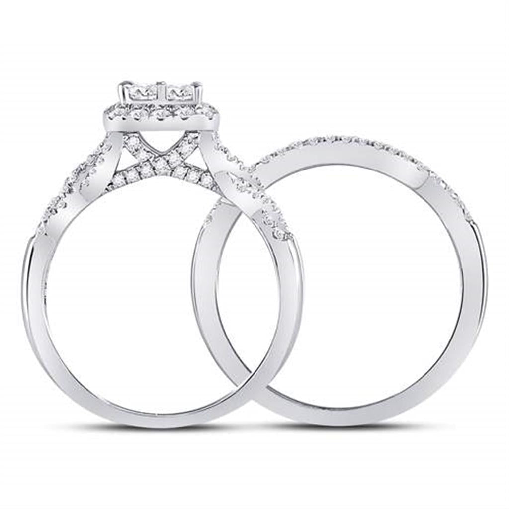 14k White Gold Princess Diamond Twist Bridal Wedding Ring Set 1 Cttw