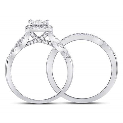 14k White Gold Princess Diamond Twist Bridal Wedding Ring Set 1 Cttw