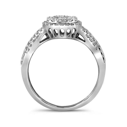 14k White Gold Round Diamond Cluster Bridal Engagement Ring 1 Cttw