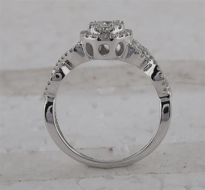 14k White Gold Round Diamond Oval Cluster Twist Ring 1 Cttw