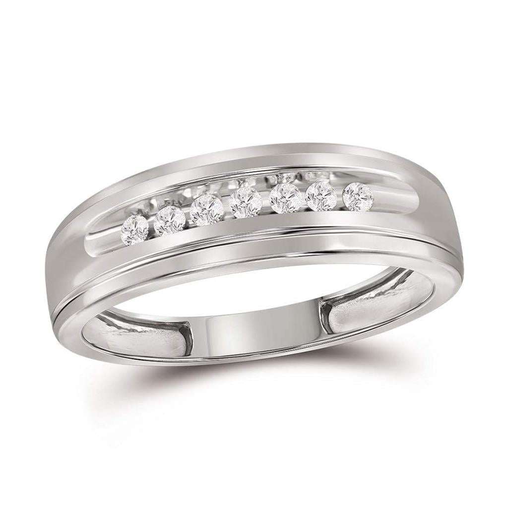 14k White Gold Round Diamond Wedding Band Ring 1/6 Cttw
