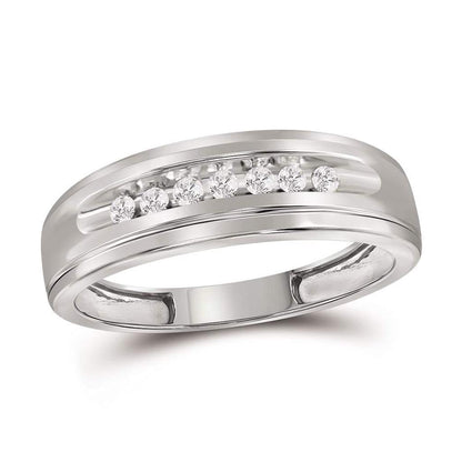 14k White Gold Round Diamond Wedding Band Ring 1/6 Cttw