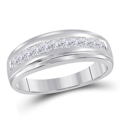 14k White Gold Princess Diamond Single Row Wedding Band Ring 1/2 Cttw