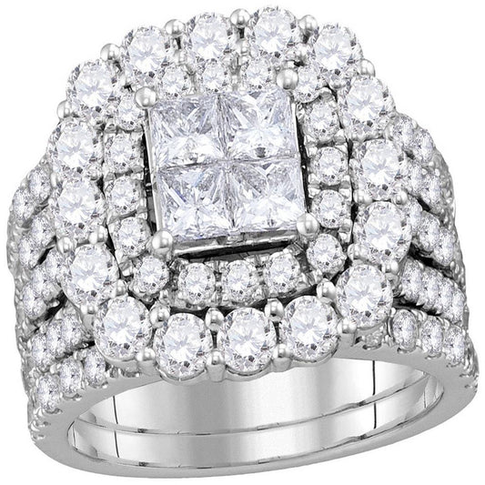 14k White Gold Princess Diamond Bridal Wedding Ring Set 4-5/8 Cttw