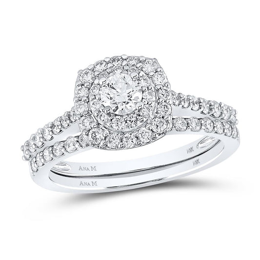 14k White Gold Round Diamond Bridal Wedding Ring Set 1 Ctw (Certified)