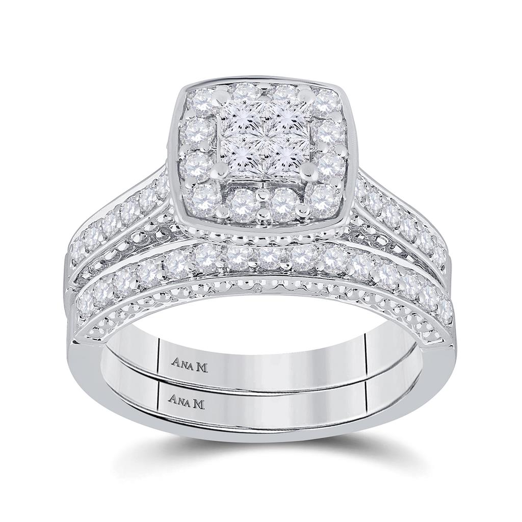 14k White Gold Princess Diamond Bridal Wedding Ring Set 1 Cttw