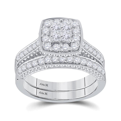 14k White Gold Princess Diamond Bridal Wedding Ring Set 1 Cttw