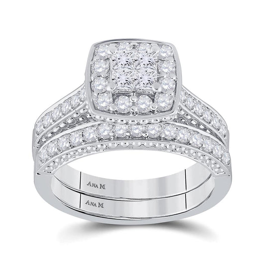 14k White Gold Princess Diamond Bridal Wedding Ring Set 1 Cttw