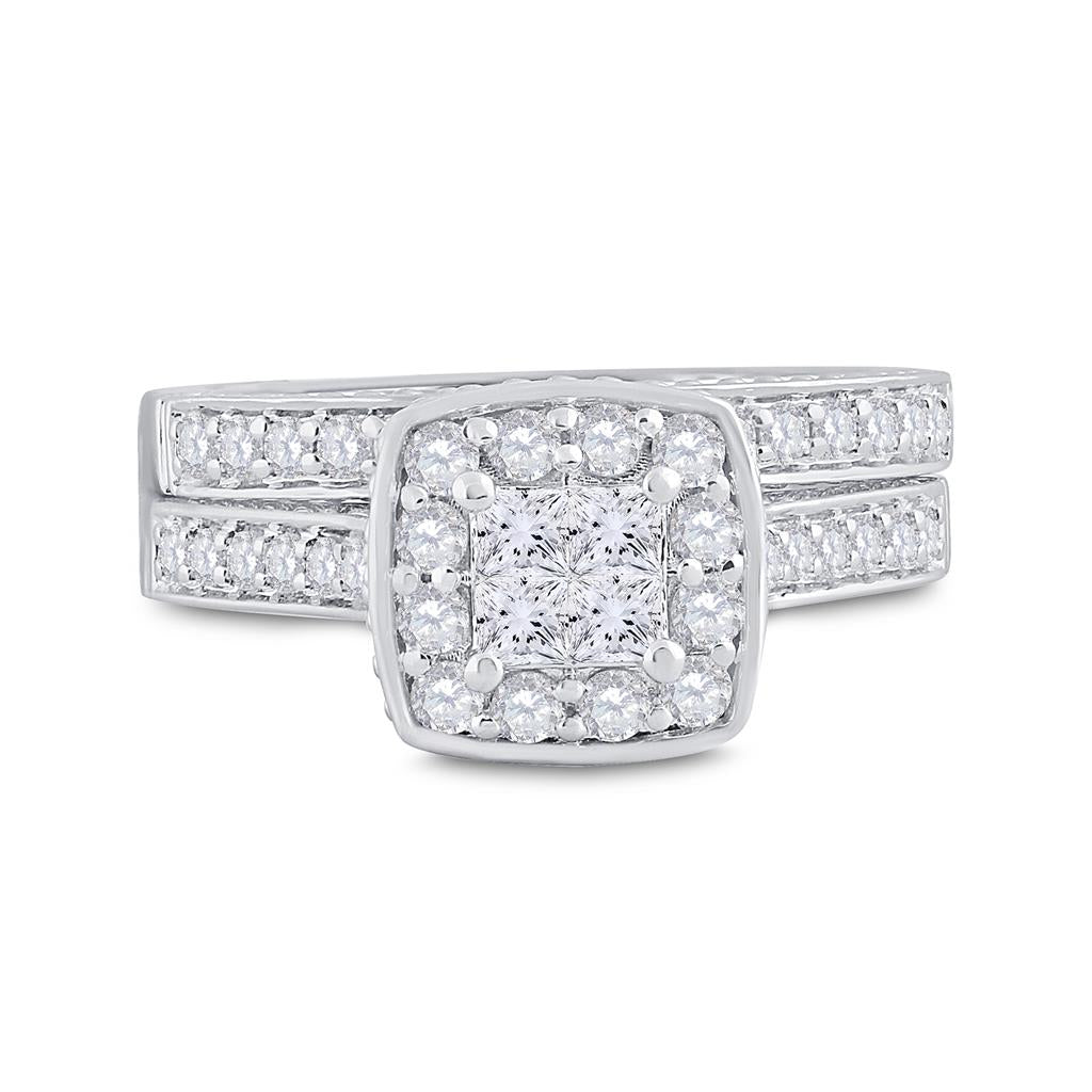 14k White Gold Princess Diamond Bridal Wedding Ring Set 1 Cttw