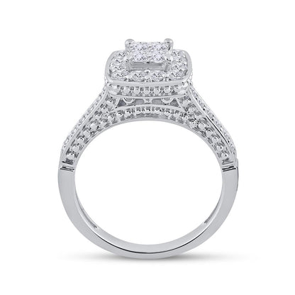 14k White Gold Princess Diamond Bridal Wedding Ring Set 1 Cttw