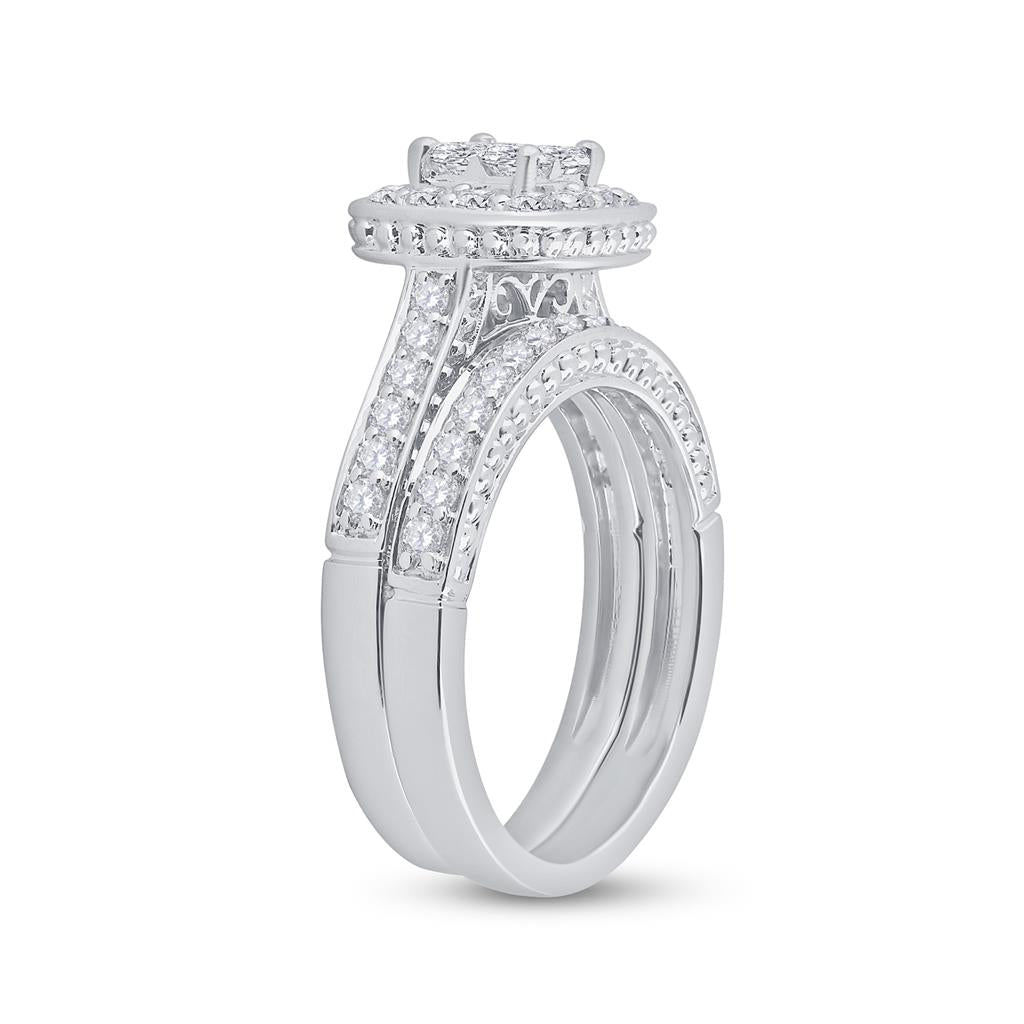 14k White Gold Princess Diamond Bridal Wedding Ring Set 1 Cttw