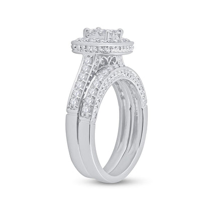 14k White Gold Princess Diamond Bridal Wedding Ring Set 1 Cttw