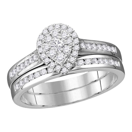 14k White Gold Princess Diamond Bridal Wedding Ring Set 1/2 Cttw