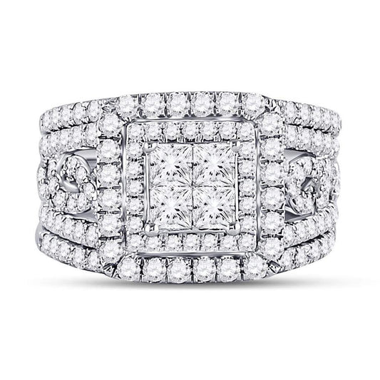 14k White Gold Princess Diamond Bridal Wedding Ring Set 2-1/2 Cttw