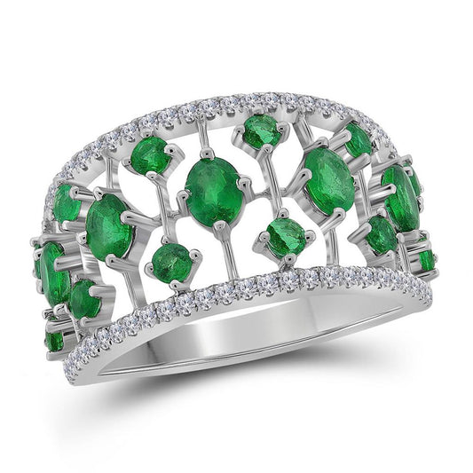 18k White Gold Oval Emerald Fashion Ring 1-5/8 Cttw