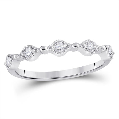 14k White Gold Round Diamond Stackable Band Ring 1/8 Cttw