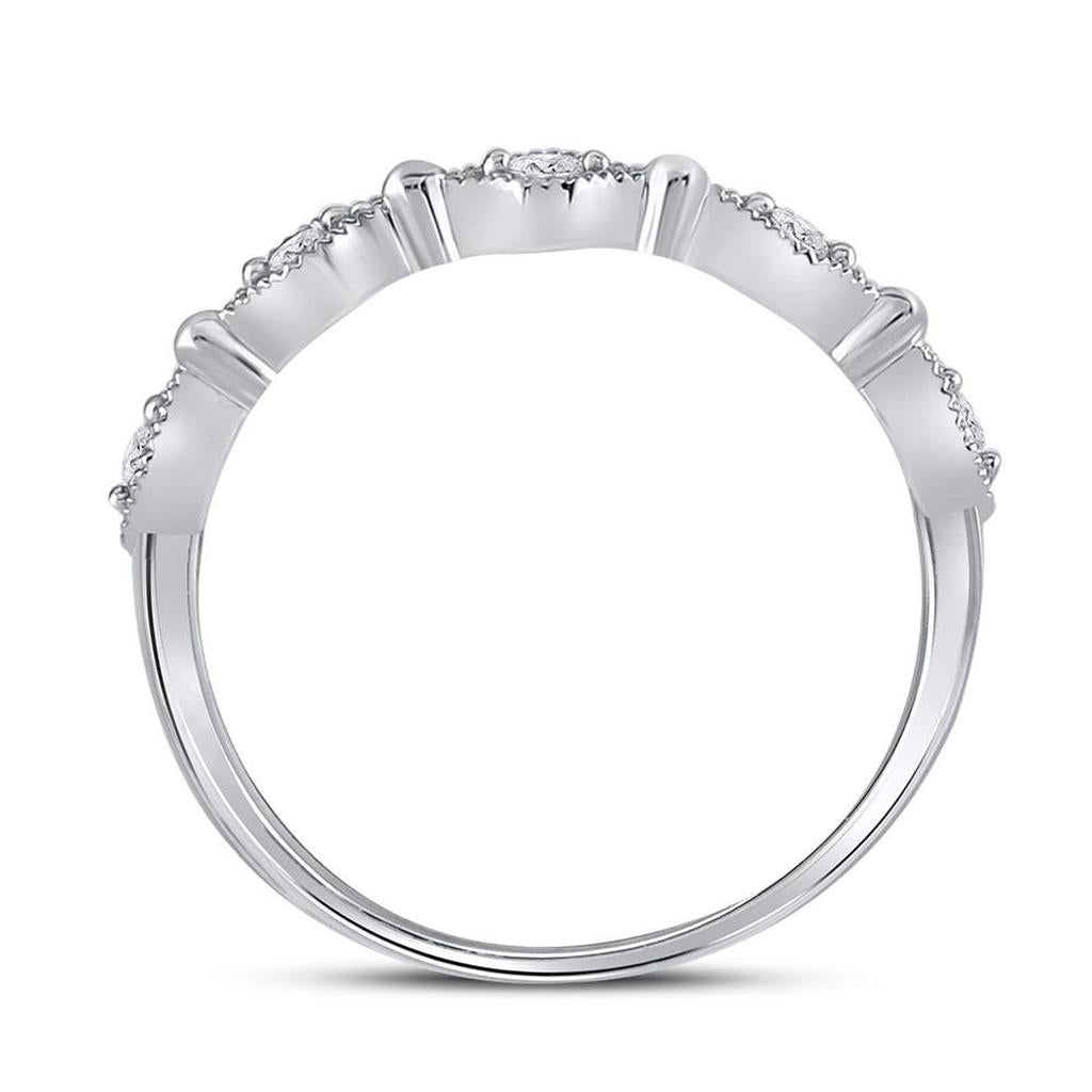 14k White Gold Round Diamond Stackable Band Ring 1/8 Cttw