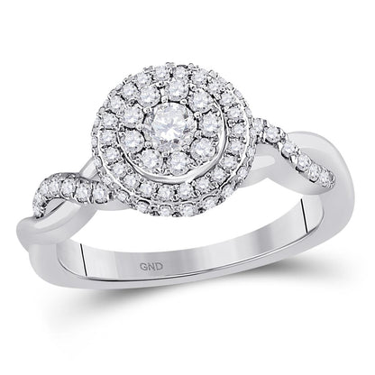 14k White Gold Round Diamond Cluster Bridal Engagement Ring 3/4 Cttw