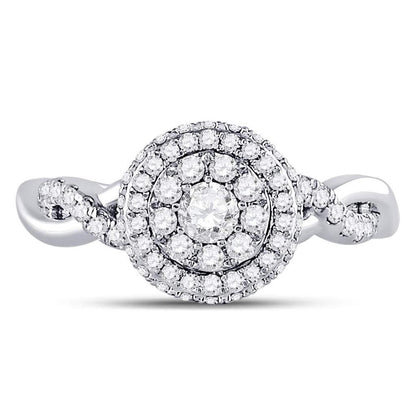 14k White Gold Round Diamond Cluster Bridal Engagement Ring 3/4 Cttw
