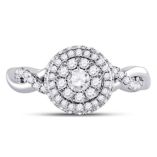 14k White Gold Round Diamond Cluster Bridal Engagement Ring 3/4 Cttw