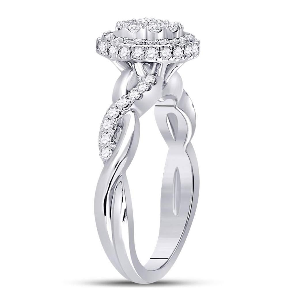 14k White Gold Round Diamond Cluster Bridal Engagement Ring 3/4 Cttw