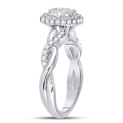 14k White Gold Round Diamond Cluster Bridal Engagement Ring 3/4 Cttw