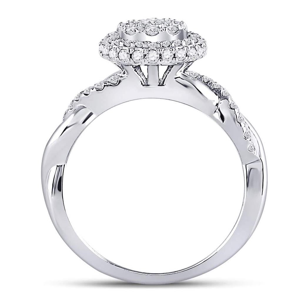 14k White Gold Round Diamond Cluster Bridal Engagement Ring 3/4 Cttw