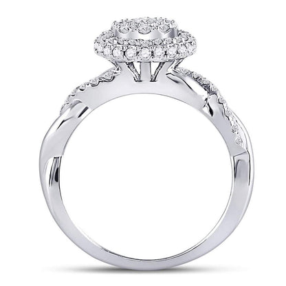 14k White Gold Round Diamond Cluster Bridal Engagement Ring 3/4 Cttw