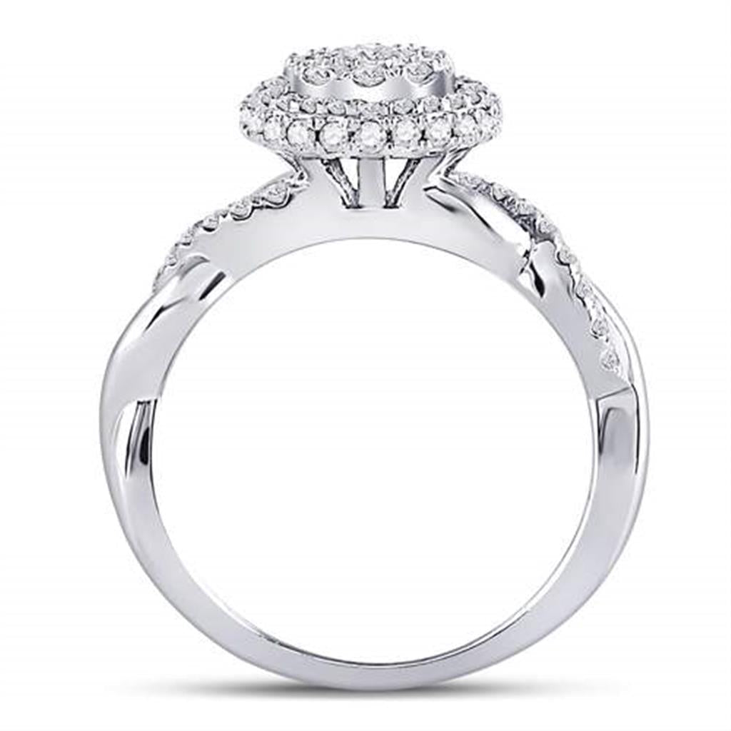 14k White Gold Round Diamond Cluster Bridal Engagement Ring 3/4 Cttw
