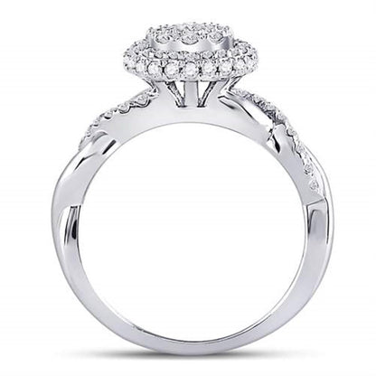 14k White Gold Round Diamond Cluster Bridal Engagement Ring 3/4 Cttw