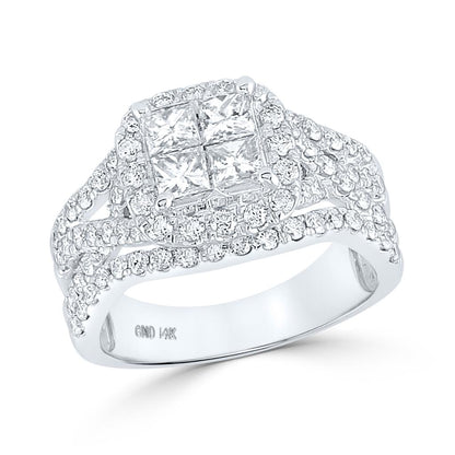 14k White Gold Princess Diamond Cluster Bridal Engagement Ring 2 Cttw