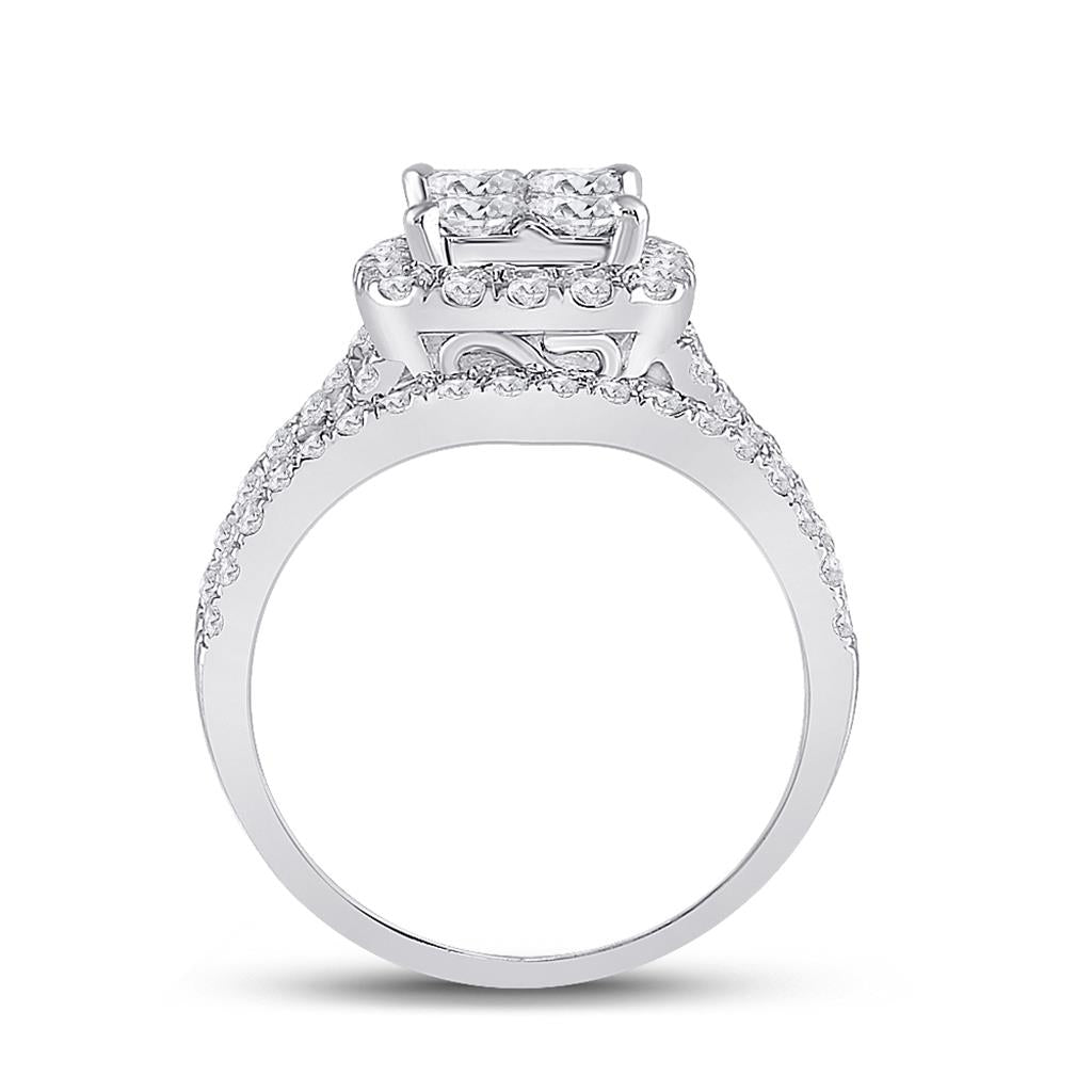 14k White Gold Princess Diamond Cluster Bridal Engagement Ring 2 Cttw