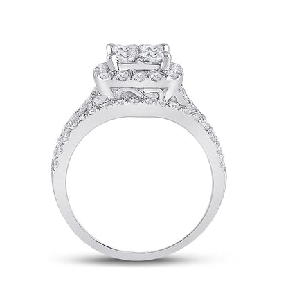 14k White Gold Princess Diamond Cluster Bridal Engagement Ring 2 Cttw