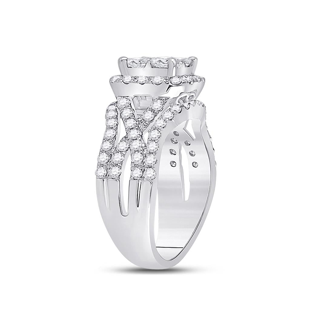 14k White Gold Princess Diamond Cluster Bridal Engagement Ring 2 Cttw