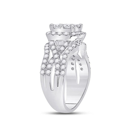 14k White Gold Princess Diamond Cluster Bridal Engagement Ring 2 Cttw